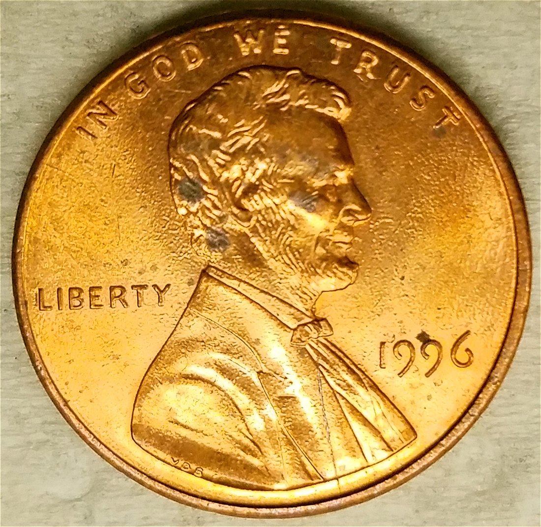 1996-P-Lincoln-Cent-Unusual-Spiked-Bow-Tie-Die-Crack-On-Bust-Of-Obverse?